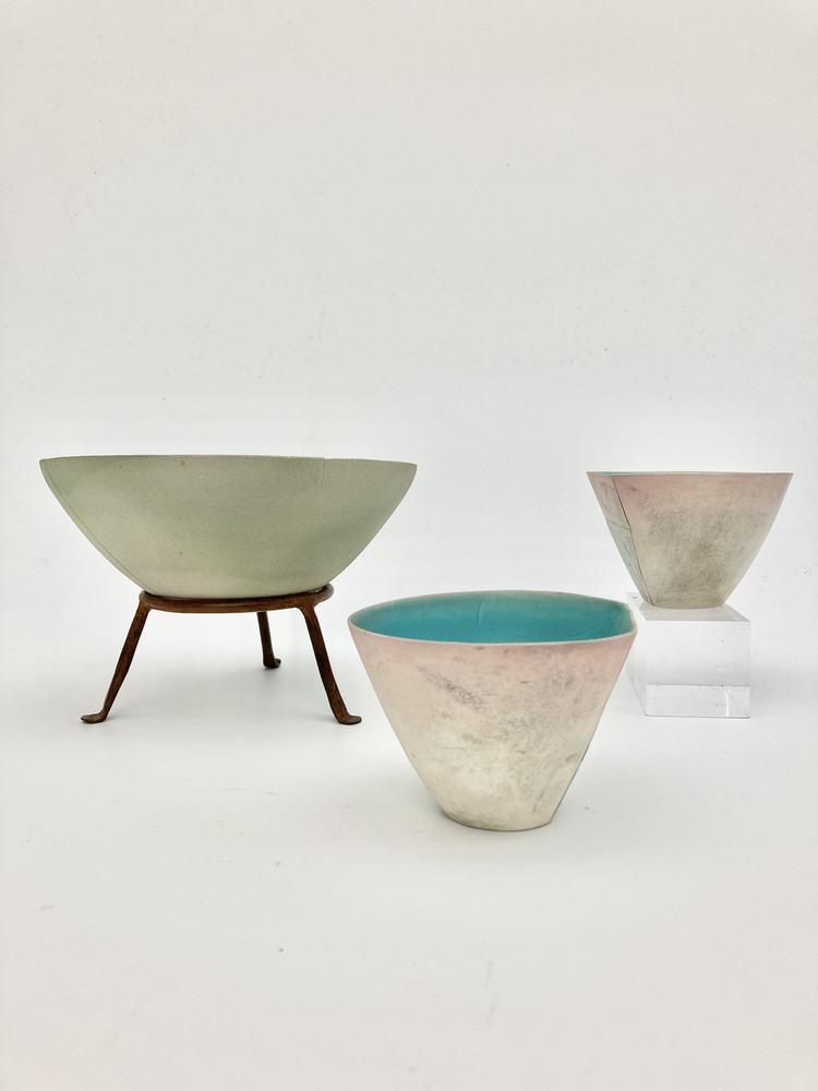 TAKIGUCHI KAZUO (Japanese, born 1953). Three Untitled Vessels, circa 1983, 3 textured and glazes (1 of 15)