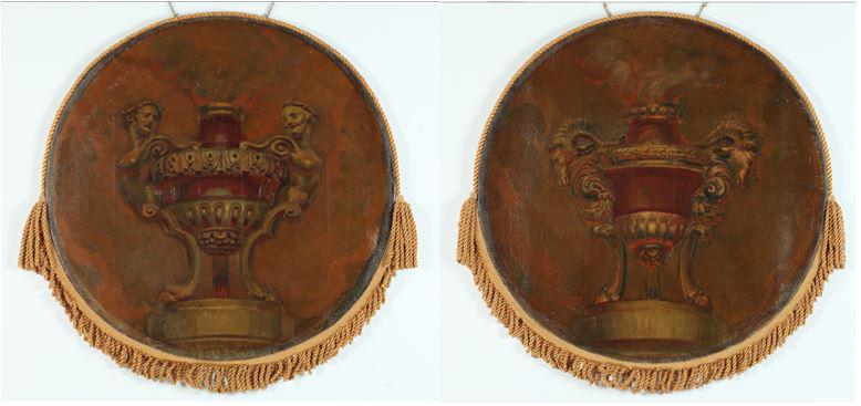 CONTINENTAL SCHOOL (20th century). DECORATIVE URNS: PAIR, oil on canvas. (1 of 3)