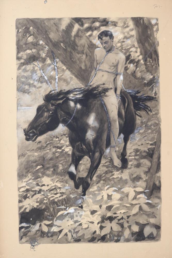 MAX FRANCIS KLEPPER (American, 1861-1907). Bound Man on a Horse, Watercolor and gouache on paper. (1 of 5)