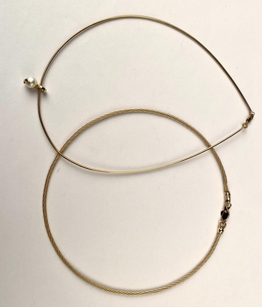 TWO 14K YELLOW GOLD FLEXIBLE NECK-WIRES, - Gross wt. 17 dwt. (1 of 4)