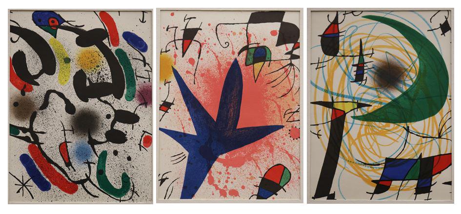AFTER JOAN MIRO (Spanish, 1893-1983).   A set of three Abstract Lithographs, circa 1972,  Set of 3 (1 of 9)