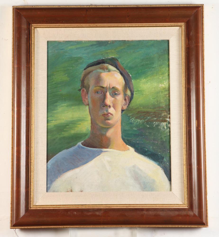 DOROTHY VAN LOAN (American, 1904 - 1999.).   Portrait of a Male with Hat,  Oil on canvas. Framed. (1 of 1)