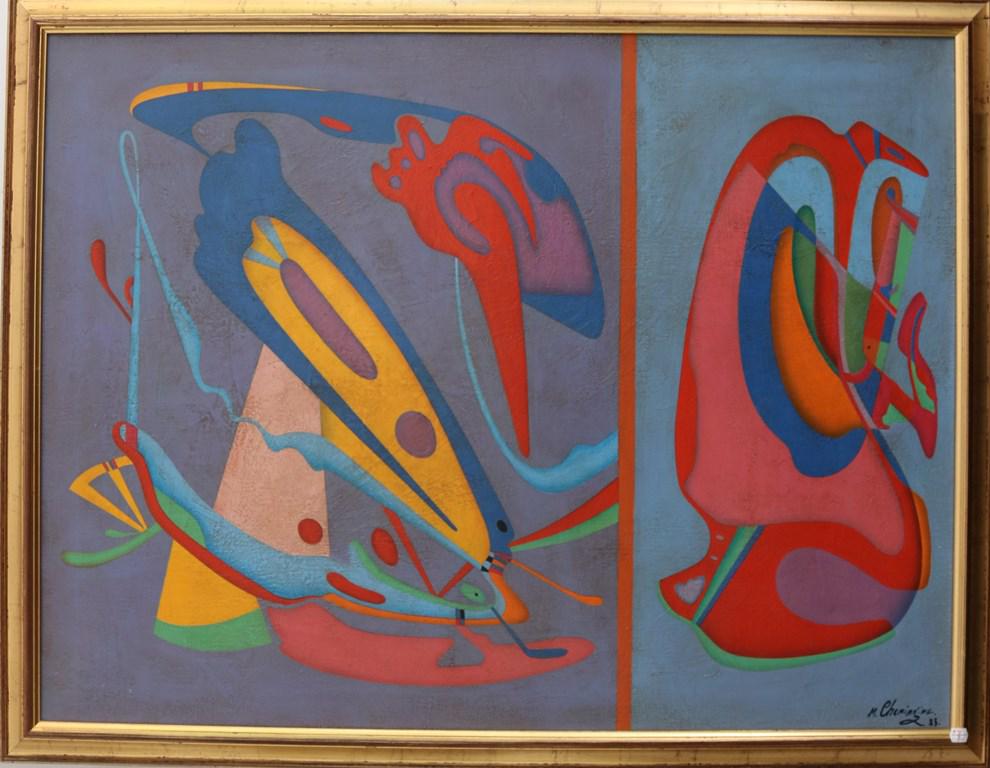 MIHAIL CHEMIAKIN (Russian, born 1943).   Two Masks, 1983;  Oil on canvas. (1 of 1)