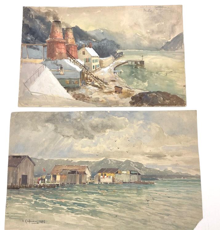 ADOLF KAUFMANN (Austrian, 1848 - 1916). A pair of late 19th Century Watercolors, Pair of: ADOLF KAUFMANN (Austrian, 1848 - 1916). A pair of late 19th Century Watercolors, Pair of Watercolors. One has the artists's signature (lower left hand corner) and is dated 1895. The second artwork has