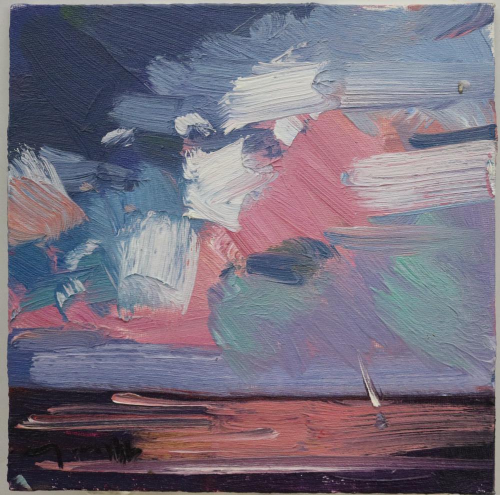 JOSE D. TRUJILLO (Mexican / American, born 1982).   Sunset Sails, 2017,  Oil on Canvas. Verso (1 of 3)