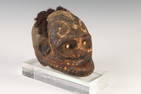 EARLY 20TH CENTURY OCEANIC HEADHUNTER SKULL DECORATED WITH HAIR AND COWRIE SHELLS,