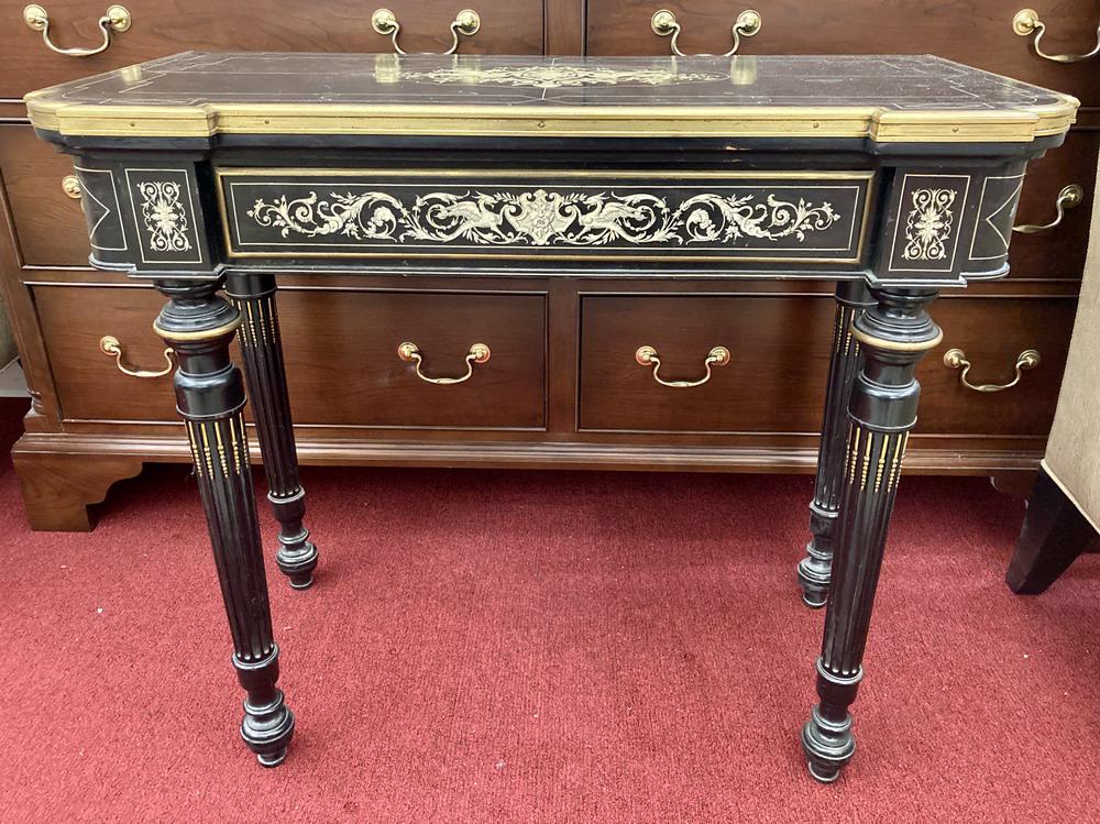 MID-19TH CENTURY NAPOLEON III IVORY-INLAID, EBONIZED CONSOLE TABLE, ADAPTED FROM A GAMES TABLE, - H: (1 of 13)