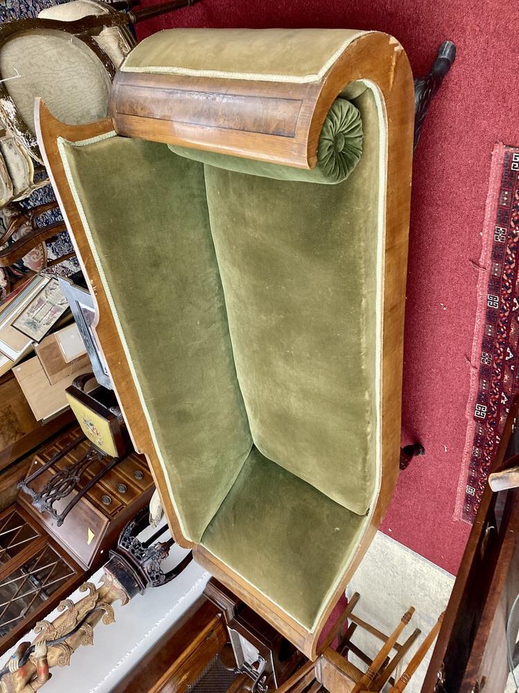 CONTINENTAL INLAID FRUITWOOD RECAMIER IN THE BEIDERMEIER TASTE, 19th century. - L: 82 in. (1 of 11)