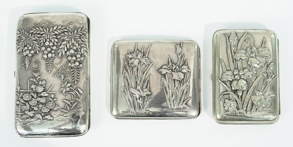 THREE JAPANESE SILVER CIGARETTE CASES, (1 of 15)