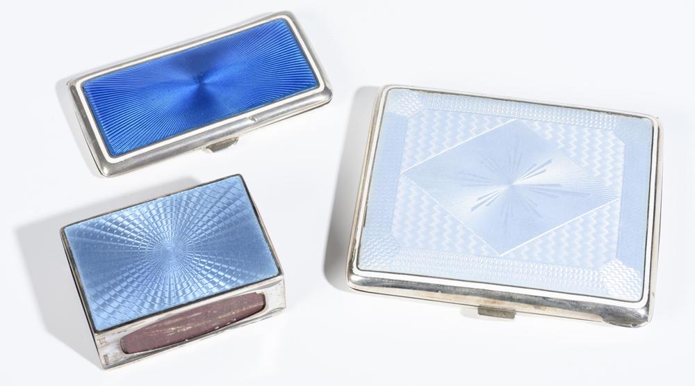 TWO CONTINENTAL SILVER AND GUILLOCHE ENAMEL CIGARETTE CASES AND A STERLING SILVER GUILLOCHE ENAMEL (1 of 20)