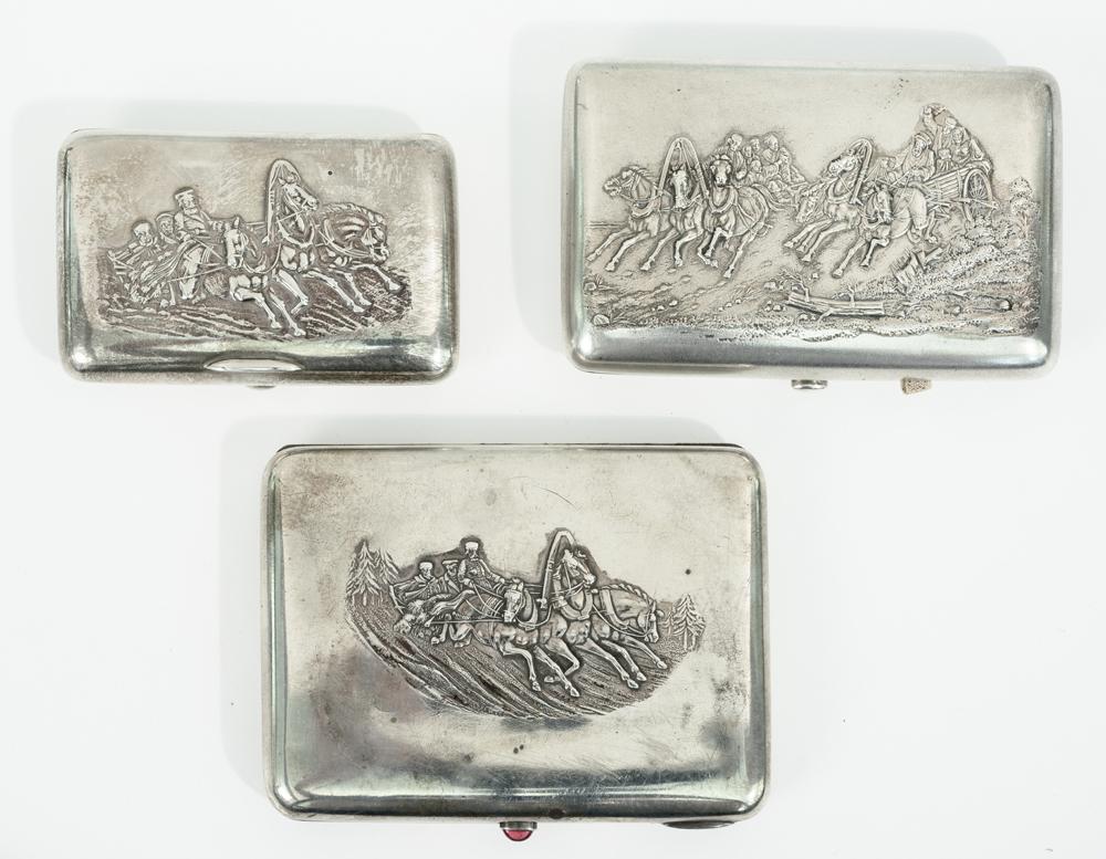 THREE RUSSIAN SILVER (84-FINE) CIGARETTE CASES, late 19th century. (1 of 1)