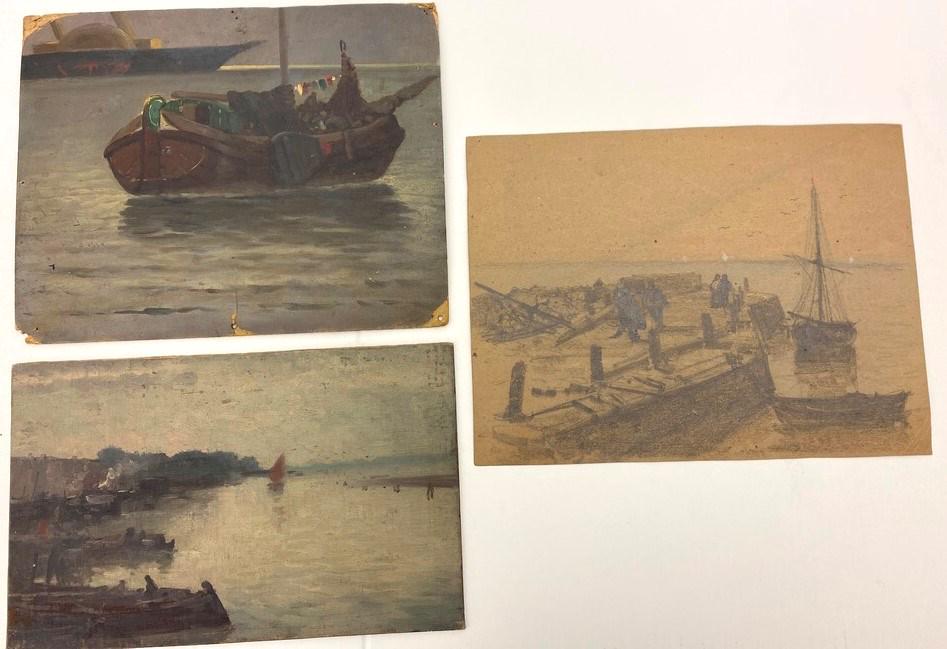 ADOLPH KAUFMANN (Austrian, 1848 - 1916). Three Harbour Scenes. Late 19th century artworks by Adolf (1 of 1)
