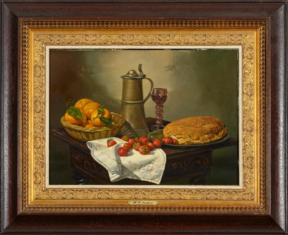 HANS K. NEUBERT (German, 20th Century). Still life with Berries, Oil on board. Signed lower right (1 of 10)