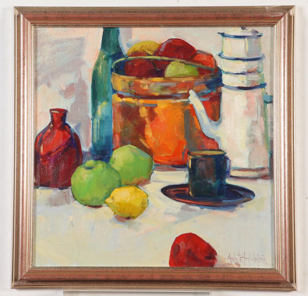 ANN TEMPLETON (American, 1936-2011). Still Life with Copper Pot, Oil on canvas. Signed lower right (1 of 2)