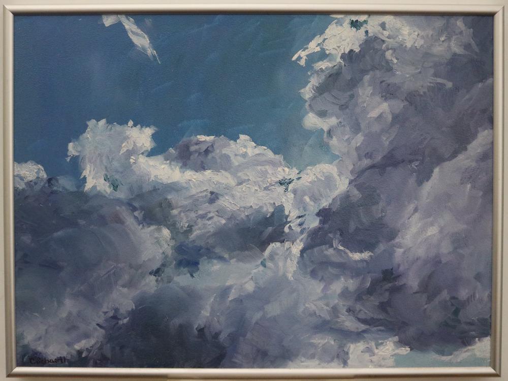 CONNIE SCHAERTL (American, 20th Century). Partly Cloudy Afternoon, Oil on board. Signed lower left: CONNIE SCHAERTL (American, 20th Century). Partly Cloudy Afternoon, Oil on board. Signed lower left hand corner. Framed. - 12" x 16"