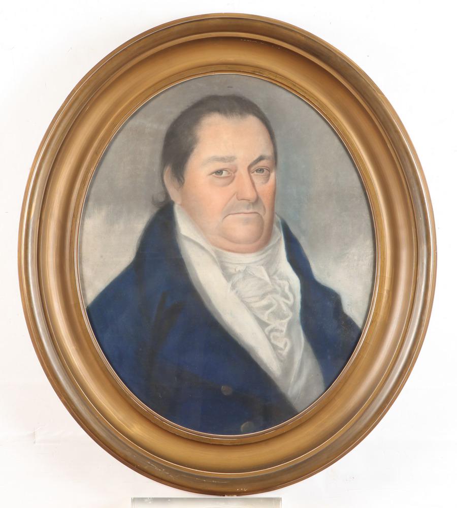 ENGLISH SCHOOL (Late 19th Century). Man Wearing Blue Tailcoat with Gilt Buttons, Pastel on paper. (1 of 1)