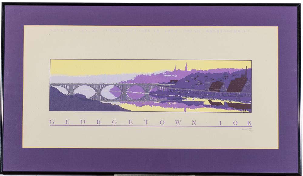 AMERICAN SCHOOL (late 20th century). Georgetown 10k, 1986, Limited edition silkscreen numbered 171: AMERICAN SCHOOL (late 20th century). Georgetown 10k, 1986, Limited edition silkscreen numbered 171 of an edition of 360. Indecipherable signature. Pencil signed and numbered lower right hand corner. F