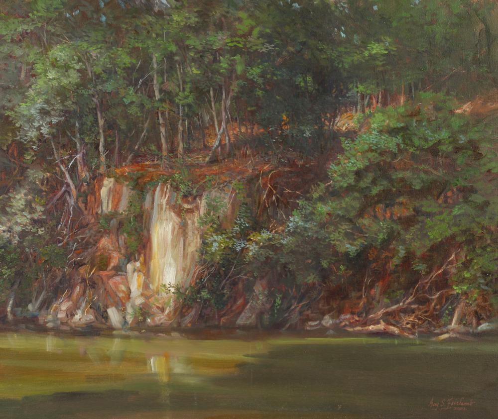 GUY STEELE FAIRLAMB (American, b. 1932). C & O CANAL, NEAR WIDEWATER, signed and dated 2002 lower: GUY STEELE FAIRLAMB (American, b. 1932). C & O CANAL, NEAR WIDEWATER, signed and dated 2002 lower right. Oil on canvas - Framed, 20 in. x 24 in.