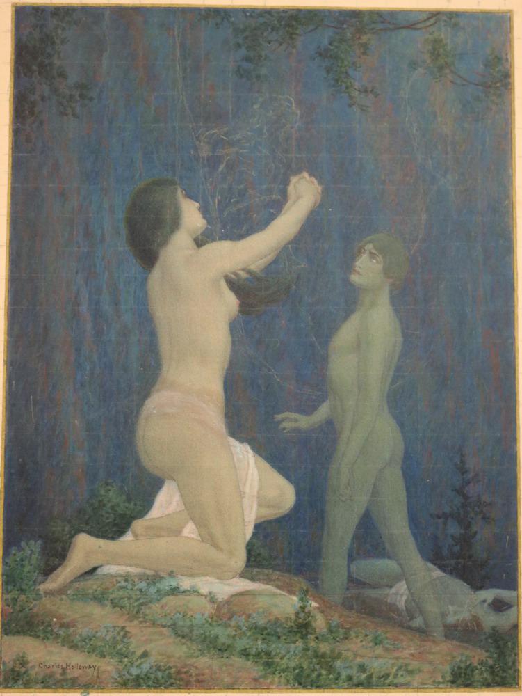 CHARLES HOLLOWAY (American, 1859-1941). "On the Delights of Life", Watercolor on board. Mural study. (1 of 5)