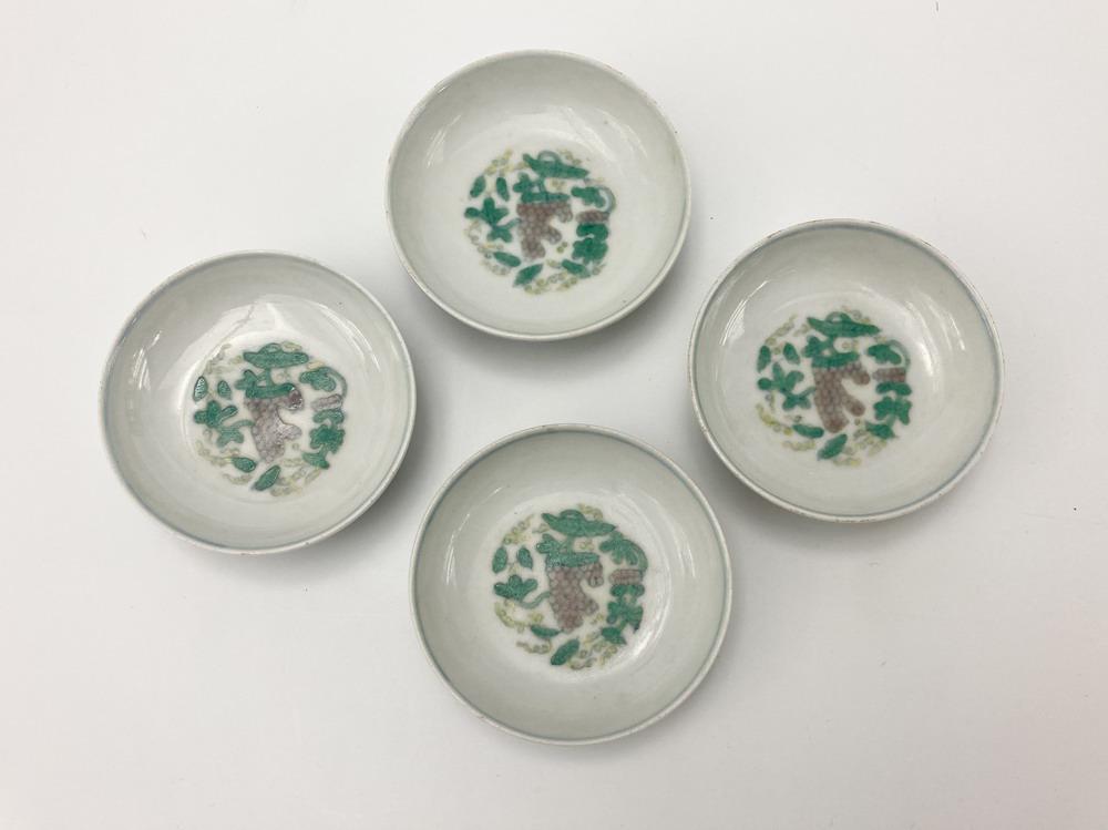 SET OF FOUR CHINESE DOUCAI PORCELAIN RING-FOOTED SMALL DISHES. - D: 3 3/8". (1 of 5)