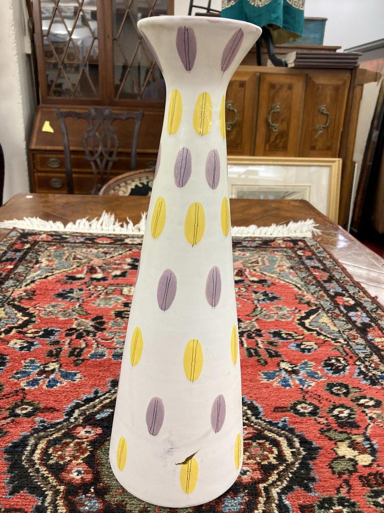 ITALIAN MID-CENTURY MODERN HAND-PAINTED PORCELAIN VASE, - H: 13 3/4 in. (1 of 4)
