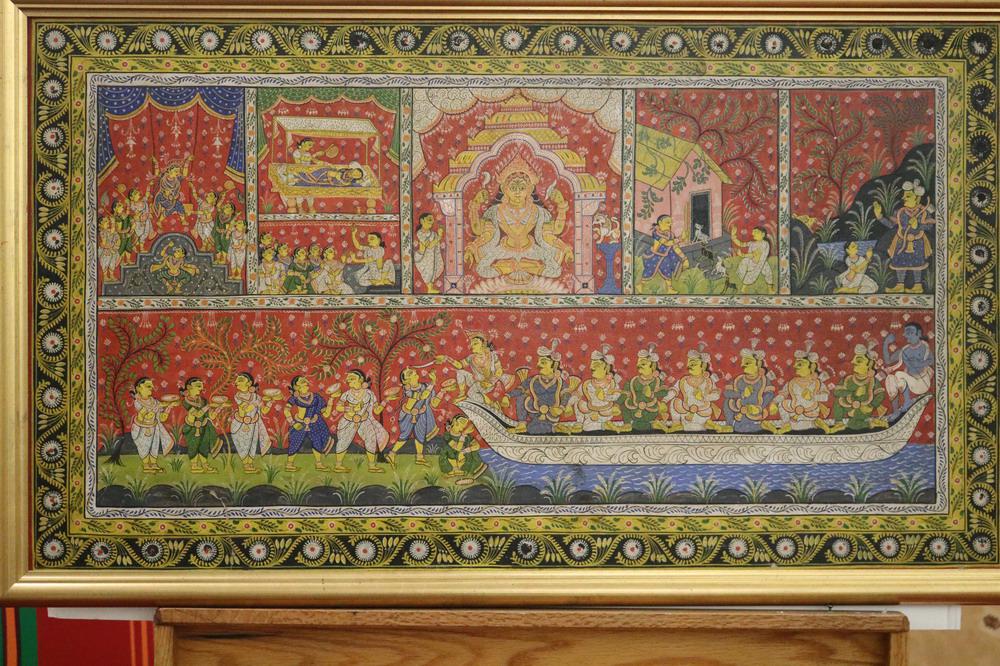 INDIAN SCHOOL (Late 20th Century). Celebration at Night, Acrylic or oil on canvas. Unsigned. Framed. (1 of 10)