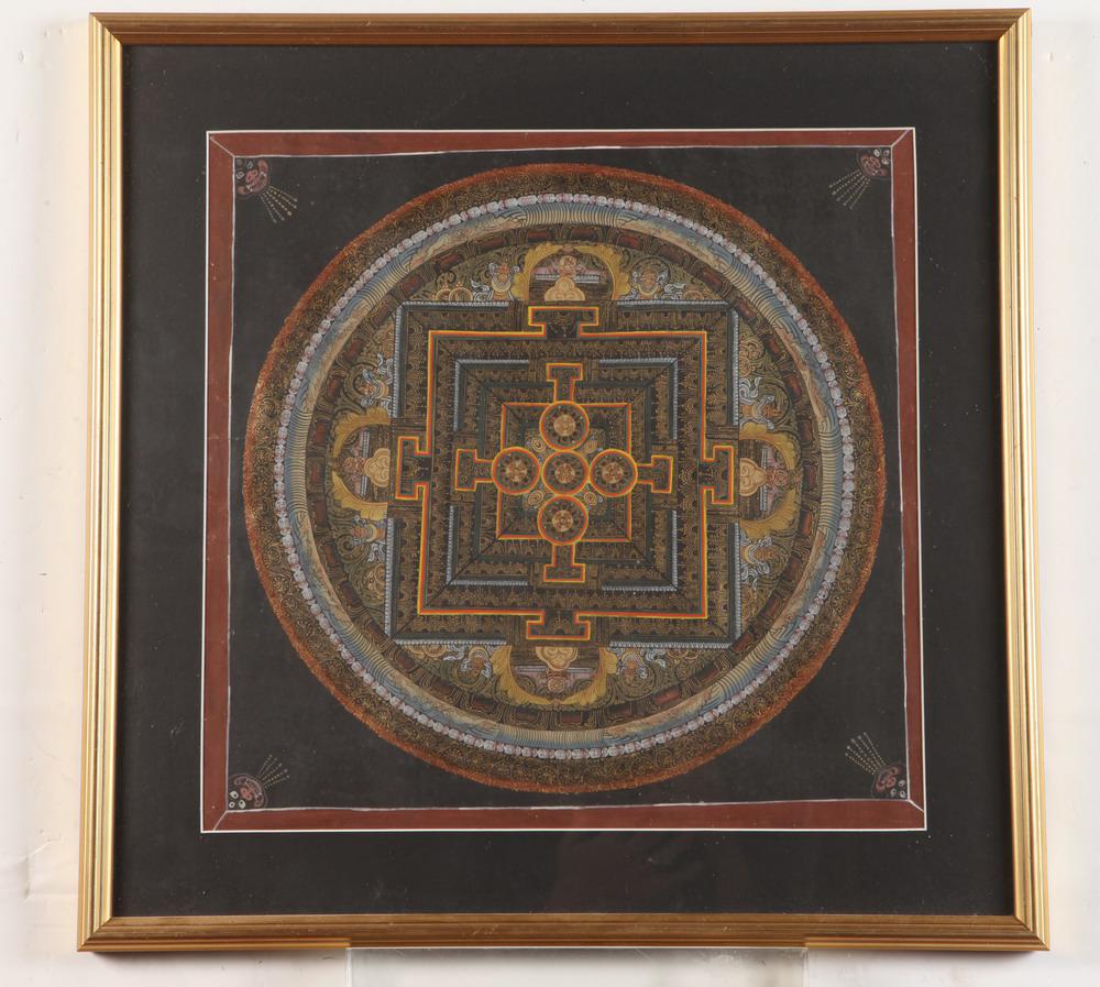 VAJRADHARA MANDALA THANGKA (Late 20th Century). Tibetan Buddhist mandala hand painted in Nepal. (1 of 1)