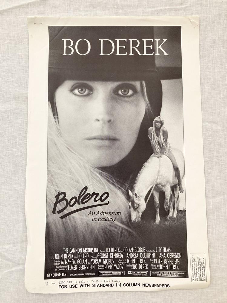 FOUR BO DEREK MOVIE POSTERS INCLUDING "BOLERO" .: FOUR BO DEREK MOVIE POSTERS INCLUDING "BOLERO" . Two "Bolero", one color and one black and white; "Tarzan the Ape Man", and "10" promotional/spoof Playboy cover