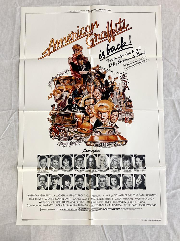 FIVE AMERICAN GRAFFITI MOVIE POSTERS: THREE "AMERICAN GRAFFITI" AND TWO "MORE AMERICAN GRAFFITI". (1 of 10)