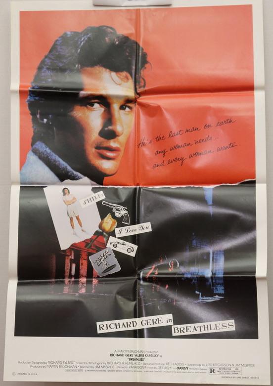 FOUR RICHARD GERE MOVIE POSTERS INCLUDING "BREATHLESS" (2) AND "AMERICAN GIGOLO" (2), (1 of 8)