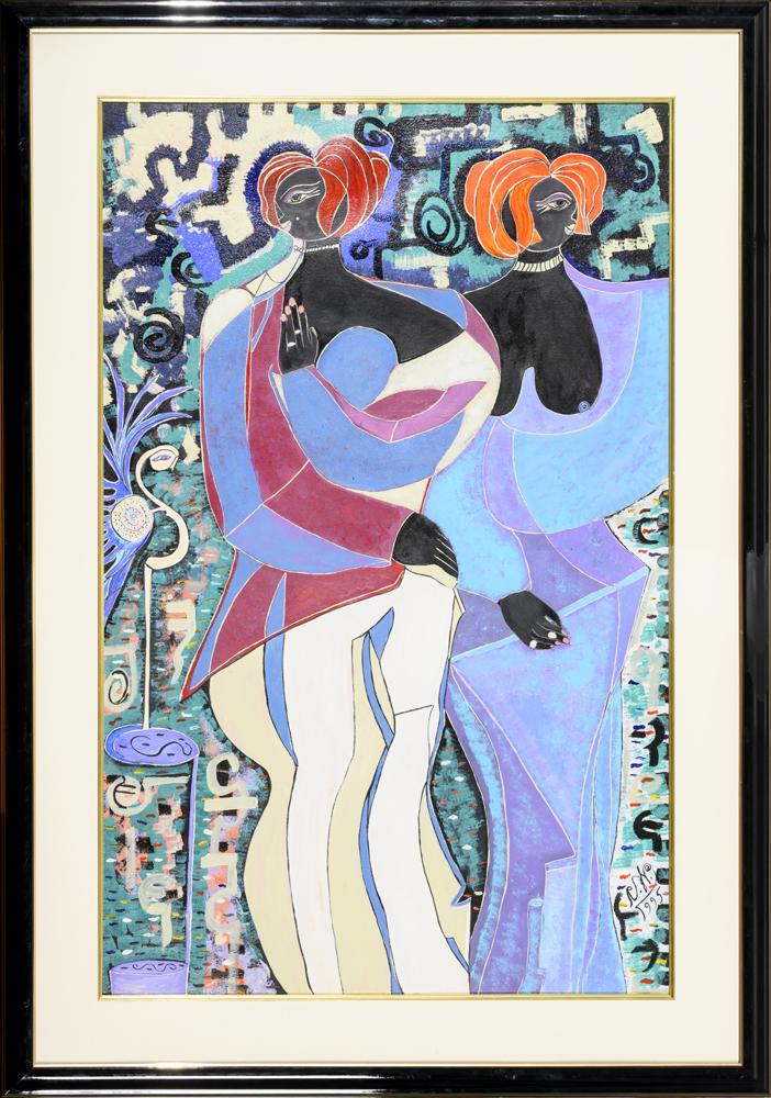 CLARENCE WASHINGTON (American, 20th Century). Best Friends, 1995, Mixed media (gouache, watercolor, (1 of 2)