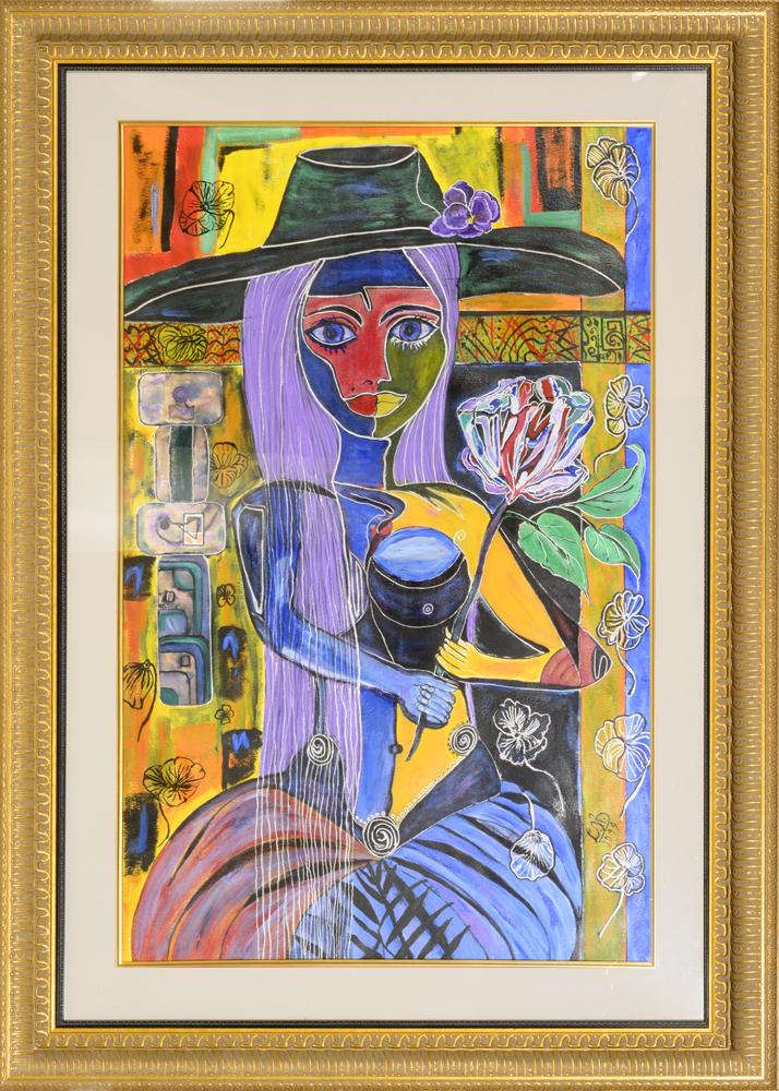CLARENCE WASHINGTON (American, 20th Century). Lady with a Black Hat, 1994, Mixed media (gouache, (1 of 2)