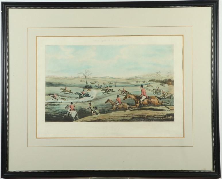 AFTER HENRY THOMAS ALKEN (British, 1785 - 1851). A Set of four: "The Death", "Getting Away", "The: AFTER HENRY THOMAS ALKEN (British, 1785 - 1851). A Set of four: "The Death", "Getting Away", "The Full Cry", and "The Appointment", A set of four colored engravings published in London by John Phelps