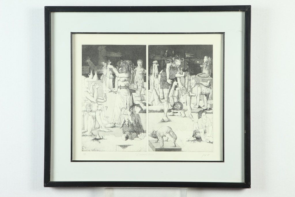 WASHINGTON IZA (Ecuadorian, born 1947). Cochasqui, 1984, Limited edition engraving. The present (1 of 1)