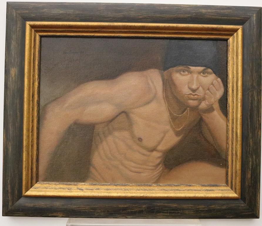 AMERICAN SCHOOL (21st Century). Young Man with Black Hat, 2013, [LGBTQ+ INTEREST] Oil on Board., (1 of 5)