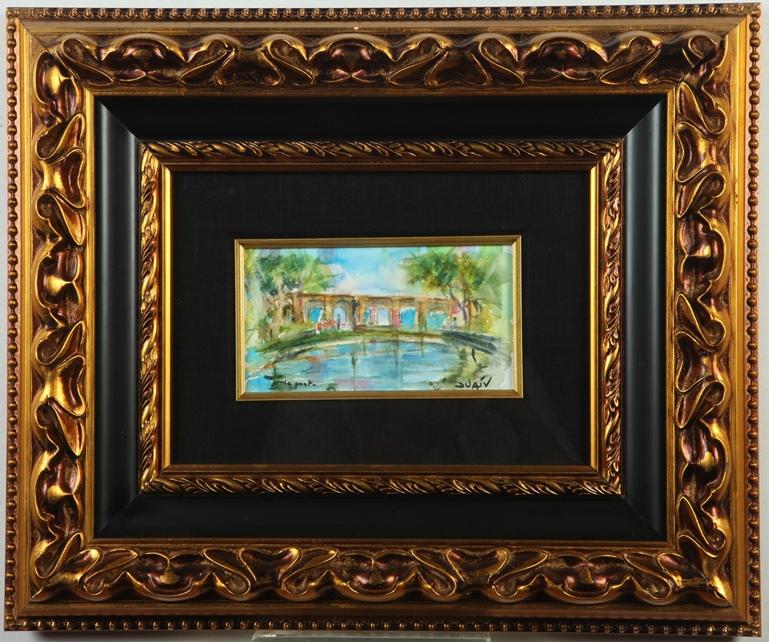 DUAIV (American / French, born 1952). Le Pont, Watercolor. Signed and titled at base. Framed. Not (1 of 1)