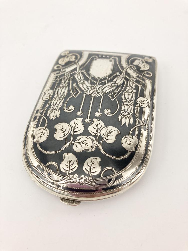 AUSTRIAN NIELLO SILVER (900-FINE) CIGARETTE CASE WITH JUGENDSTIL DECORATION. - 4" x 2 3/4"; Wt.: 3.2 (1 of 3)