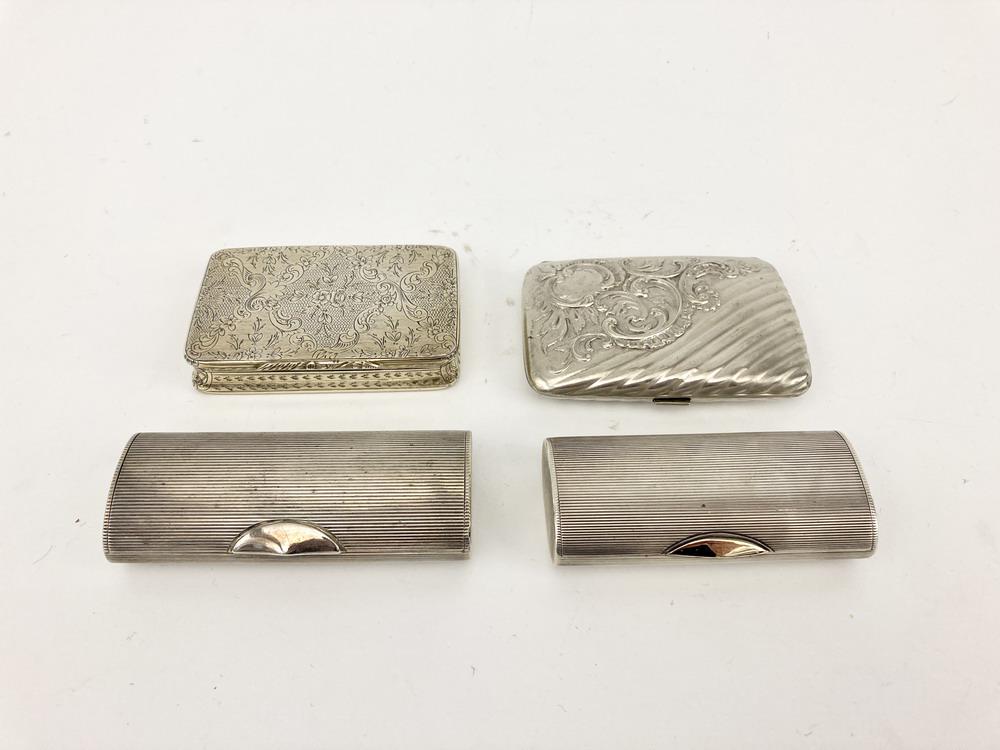FOUR ASSORTED SILVER CIGARETTE CASES. - Largest, 3 3/8" x 2 1/4"; Wt.: 9.6 troy oz. (1 of 5)