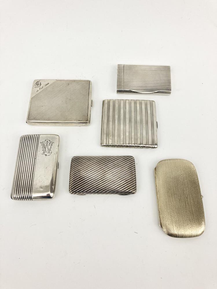 SIX ASSORTED CONTINENTAL SILVER CIGARETTE CASES. - Largest, 3 3/4" x 3"; Wt.: 19.4 troy oz. (1 of 14)