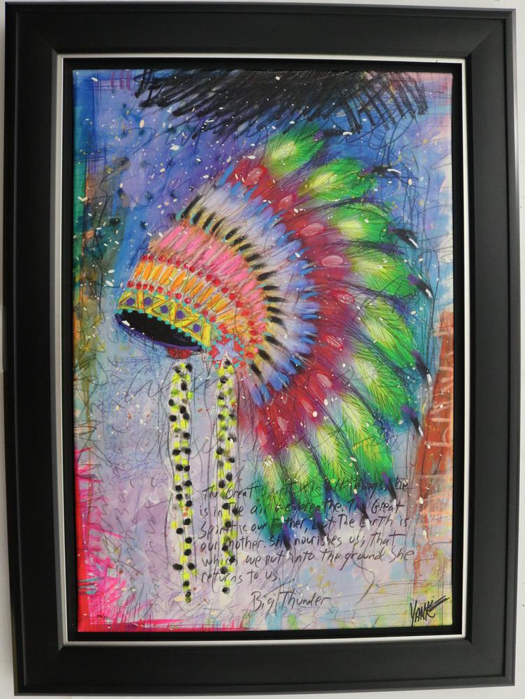 TIM YANKE (American, born 1962). Headdress, Mixed Media on canvas. Mixed-media with pigment, (1 of 3)