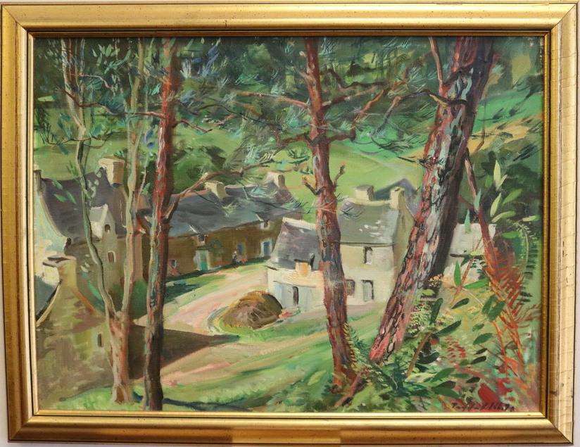 TRAFFORD PARTRIDGE KLOTS (American / French, 1913 - 1976). View of Britanny's Rochefort-en-Terre, (1 of 2)