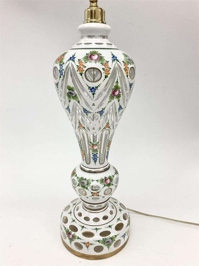 FRENCH CUT AND ENAMELED CRYSTAL BALUSTER FORM TWO-LIGHT TABLE LAMP WITH POLYCHROME-PAINTED FLORAL (1 of 5)