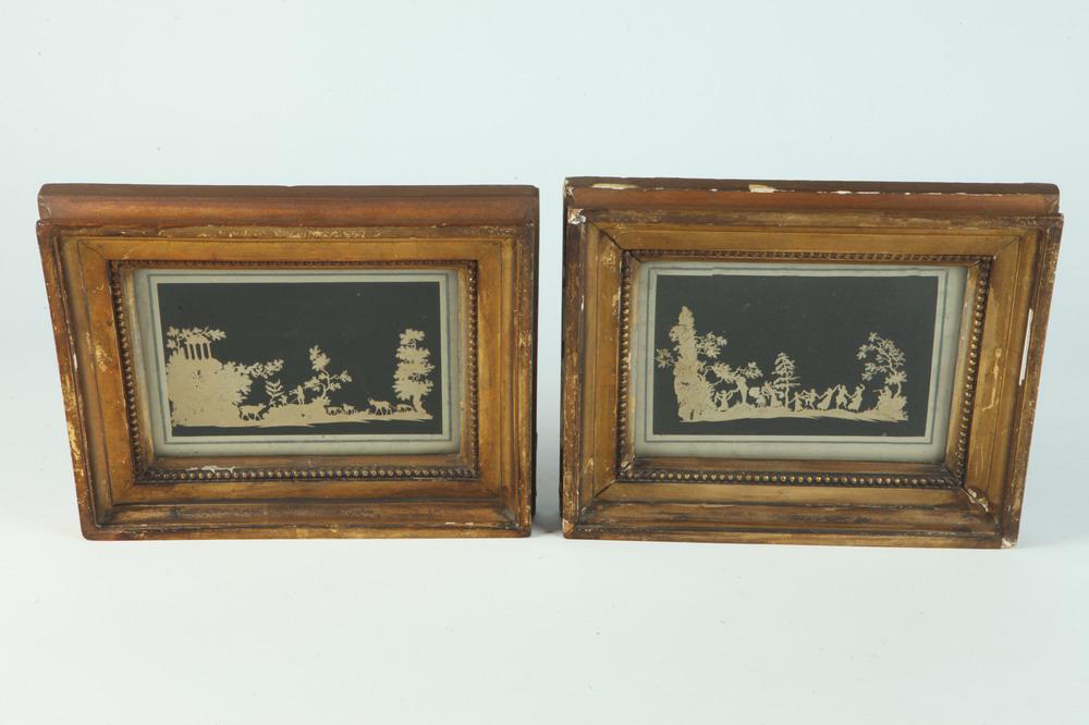 PAIR GERMAN SCHIERENSCHNITTE (PAPER CUTS) DEPICTING FIGURES DANCING IN LANDSCAPE AND SHEPHERD WITH (1 of 1)
