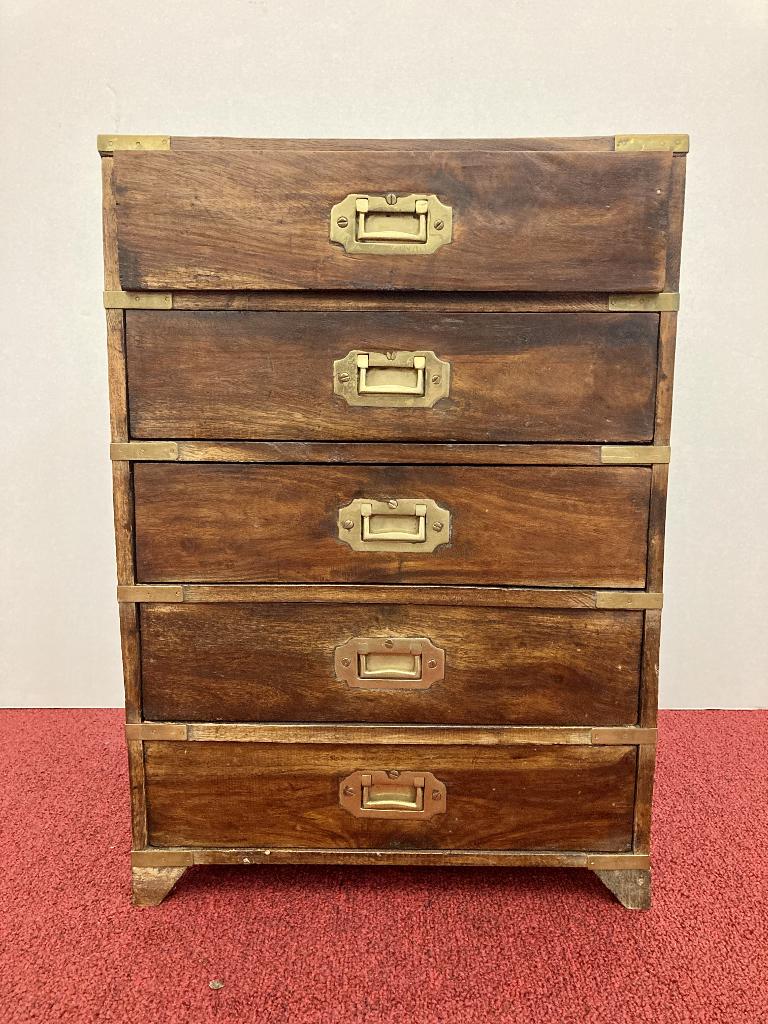 MAHOGANY FIVE-DRAWER CAMPAIGN CHEST FORM SIDE TABLE, (1 of 10)