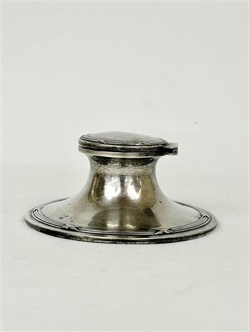 ENGLISH EDWARDIAN STERLING SILVER INKWELL MADE BIRMINGHAM, 1906. - D: 4 1/4". (1 of 7)