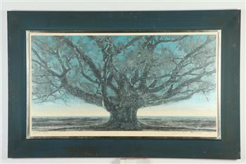 JOICHI HOSHI (Japanese, 1913 - 1979). Black Tree, 1975, Limited edition colored woodcut numbered 56 (1 of 2)
