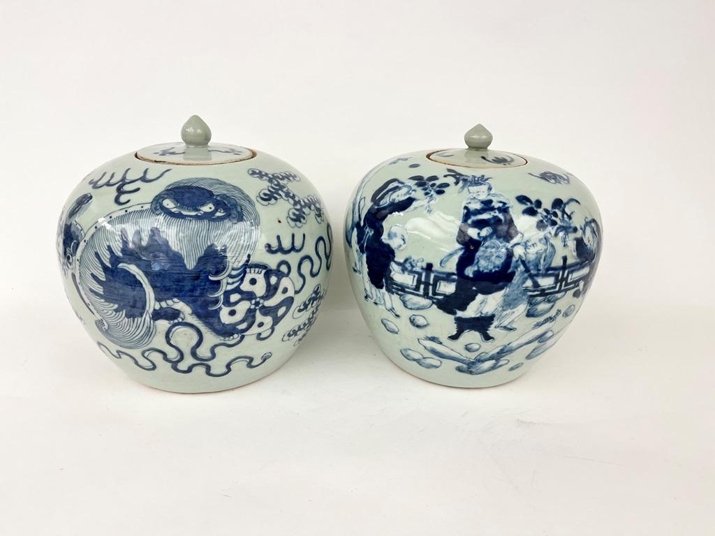 TWO SIMILAR 19TH CENTURY CHINESE LIFT-COVER APPLE-FORM PORCELAIN JARS                         . (1 of 6)