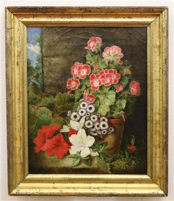 AMERICAN SCHOOL (Late 19th Century). Early Spring Flowers, Oil on canvas. Signed with initial "GH" (1 of 3)