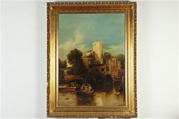 CONTINENTAL SCHOOL (19th Century). Market Day, Oil on canvas. Signed "G Wylle" lower right hand (1 of 5)