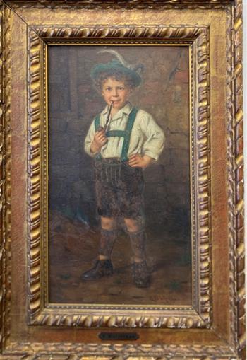 CARL WATZELHAN (Austrian, 1867 - 1942). Boy Wearing Lederhosen, 1903, Oil on board. Signed and dated (1 of 19)